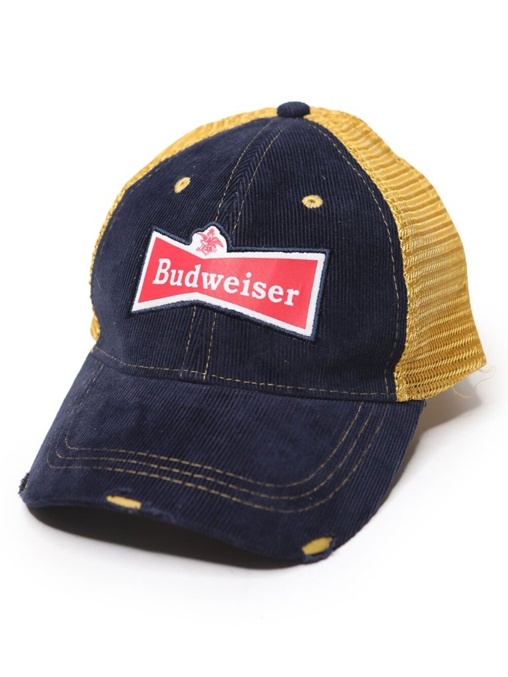 Vintage Budweiser 1876 Corduroy Trucker Hat Navy Gold Snapback JJM Sportswear